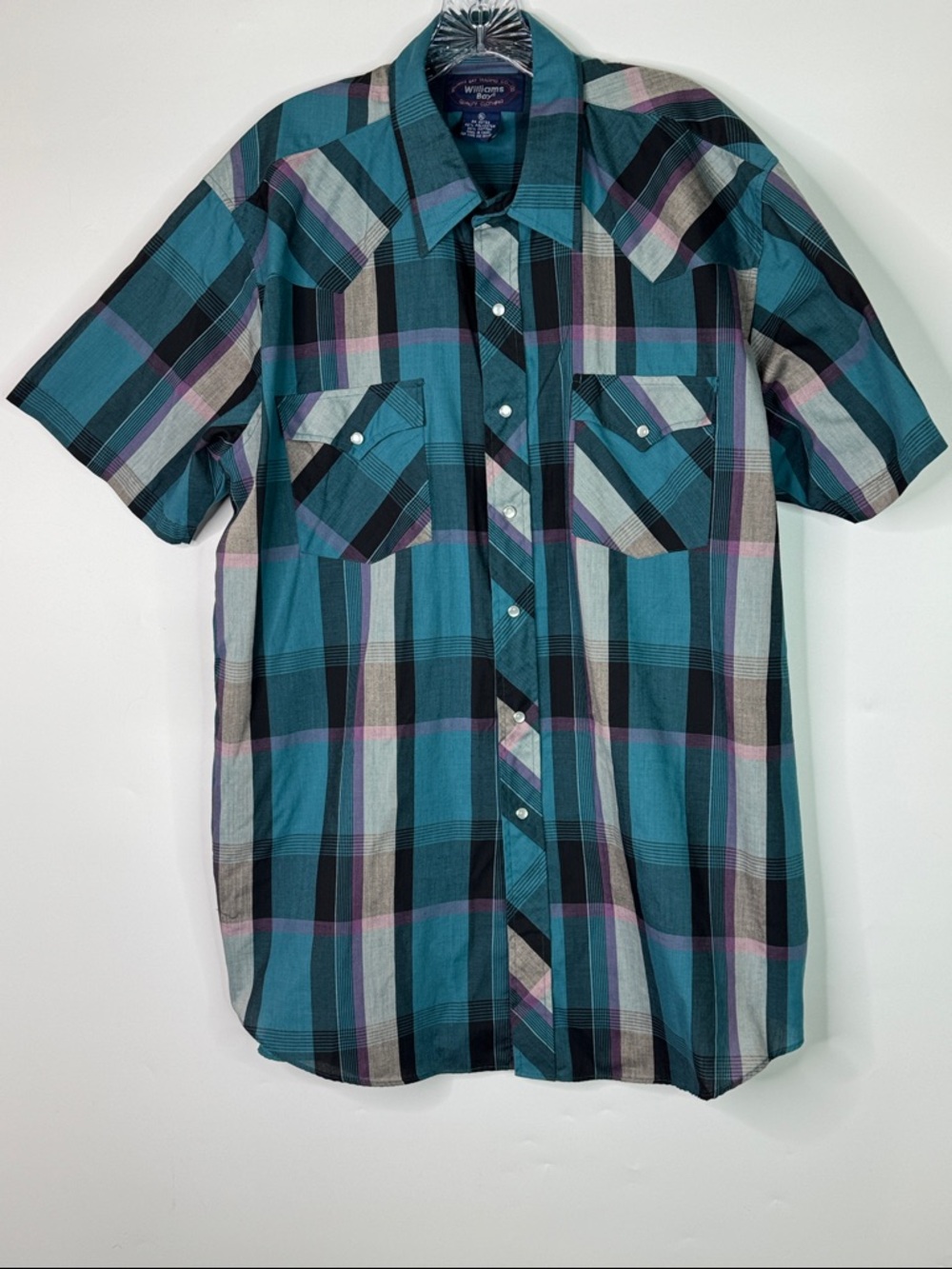 Vintage Williams Bay Blue Short Sleeve Button Up Shirt Size XL